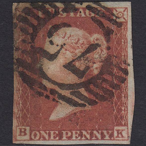 GB QV 1841 1d Red-brown Pl 171 SG8-B2(1) BK GU 4 Margins London D&S 75