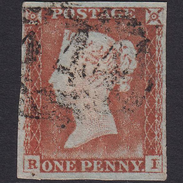 GB QV 1841 1d Pale Red-brown (Plate 80) SG9-B1(3) RI FU 4 Margins