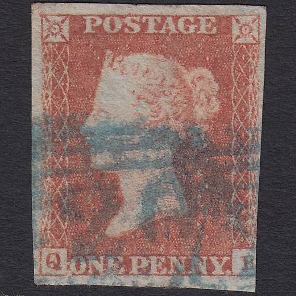 GB QV 1841 1d Red-brown (Plate 102) SG8-B1(1) QB GU 3 Margins Blue Cancel