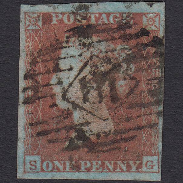 GB QV 1841 1d Red-brown Pl 105 SG8-B1(1) SG GU 4M London IS Inverted S