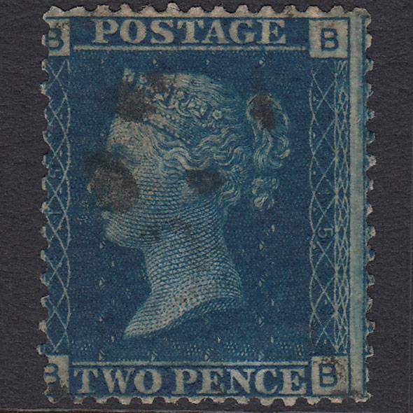GB QV 1869 2d Blue (Plate 15) SG46-G3 BB GU Light Cancel Misperf