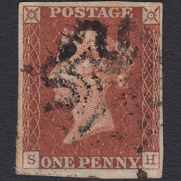 GB QV 1841 1d Red-brown (Plate 27) SG8-B1(1) SH GU 4 Margins Maltese Cross