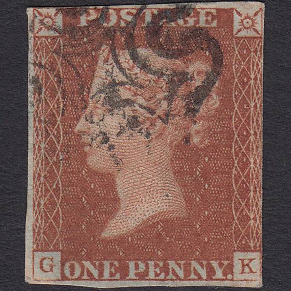 GB QV 1841 1d Red-brown (Plate 27) SG8-B1(1) GK FU nr 4 Margins MX