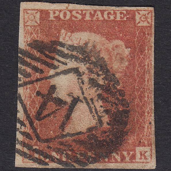 GB QV 1841 1d Red-Brown Plate 87 SG8-B1(1) RK GU 4 Margins London Is 14