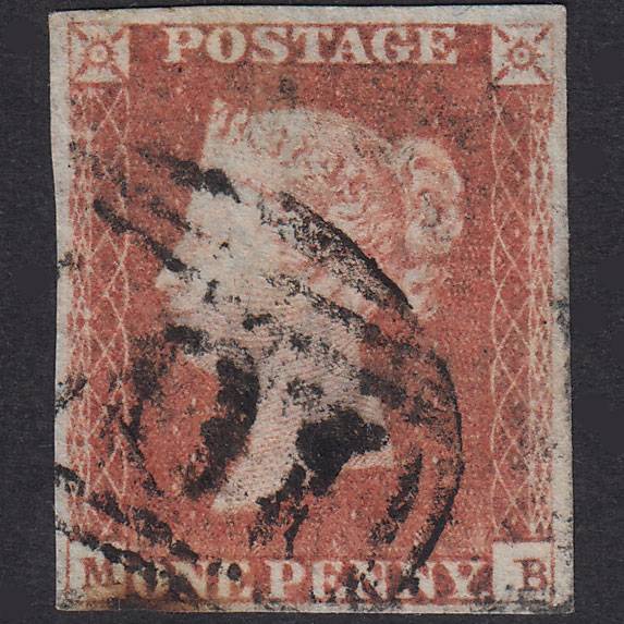 GB QV 1841 1d Red-Brown Plate 85 SG8-B1(1) MB GU 4 Margins Bradford 107