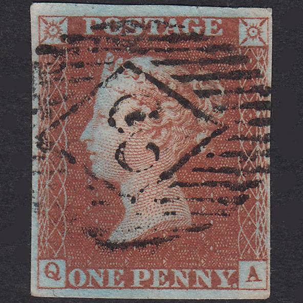 GB QV 1841 1d Red-Brown Plate 44 SG8-B1(1) QA FU 4 Margins London IS 3