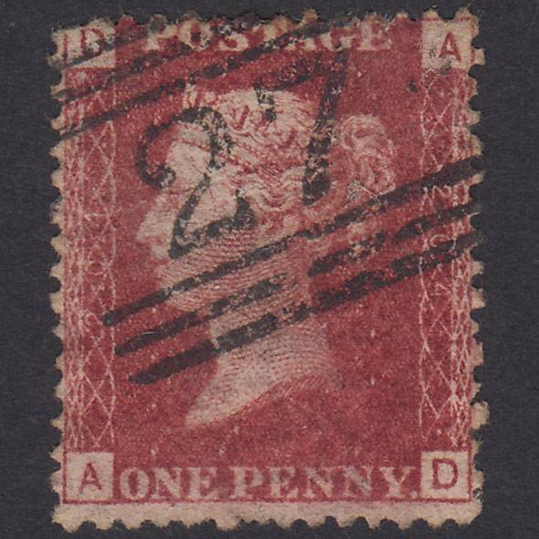 GB QV 1864 1d Lake-Red Plate 204 SG44-G1(2) AD GU Ayr 27