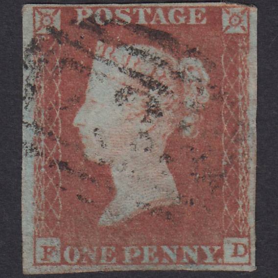 GB QV 1841 1d Red-Brown Plate 93 SG8-B1(1) FD GU Nr 4 Margins