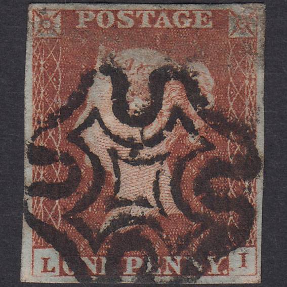 GB QV 1841 1d Red-Brown Plate 26 SG8-B1(1) LI GU 4 Margins Maltese Cross