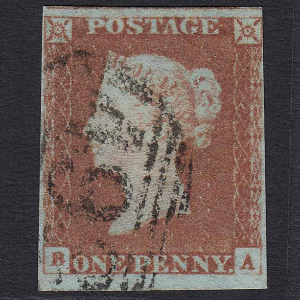 GB QV 1841 1d Red-brown Pl 74 (SG8) 'BA' FU Manchester (498) 4 Margins