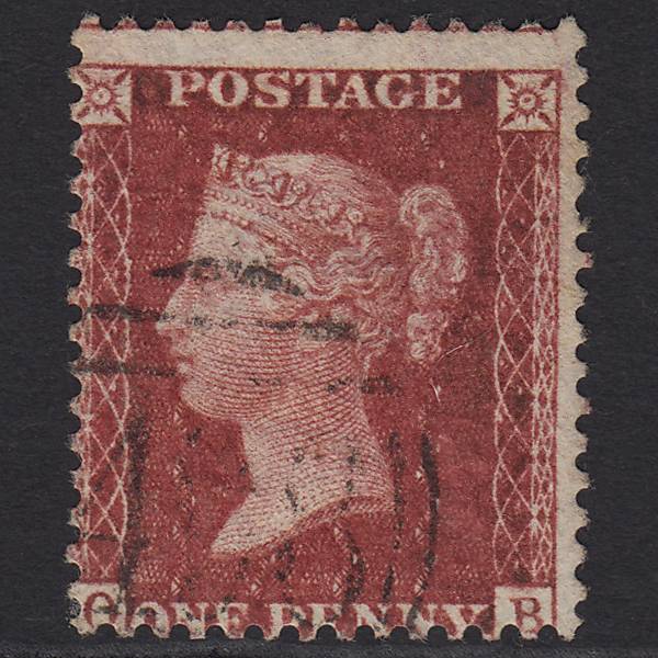 GB QV 1857 1d Deep Rose-red Pl 57 SG41-C10(4) OB FU Light Cancel Misperf
