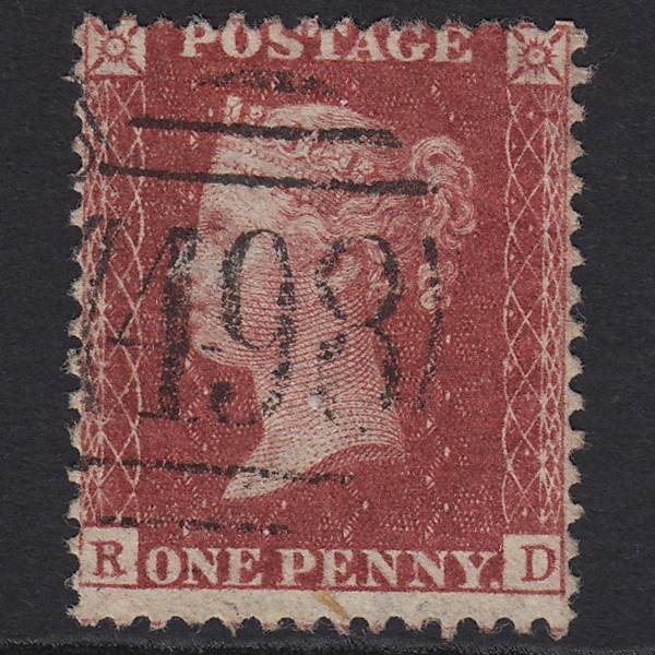 GB QV 1857 1d Deep Rose-red Pl 59 SG41-C10(4) RD FU Manchester 498 Spoon
