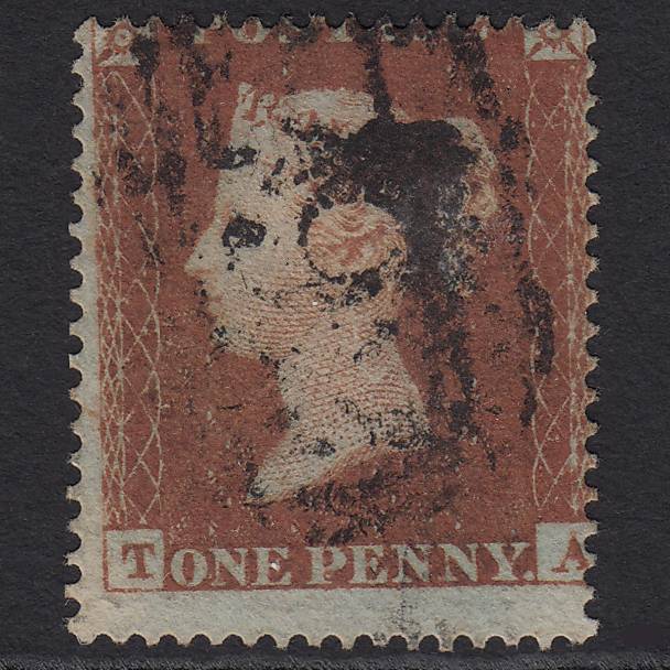 GB QV 1854 1d Red-brown (Plate 177) SG17-C1(1) Constant Variety TA GU Misperf