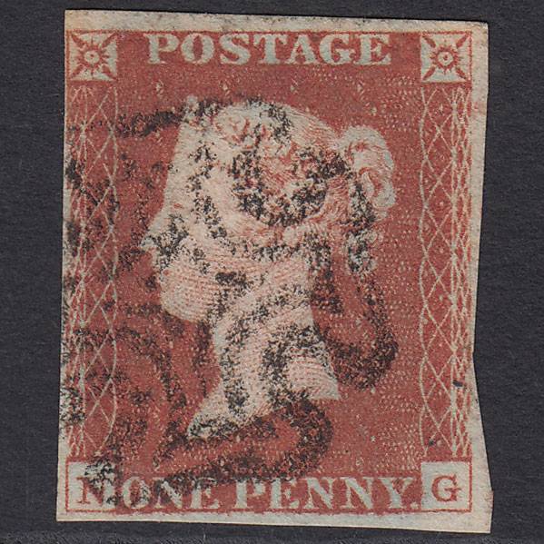 GB QV 1841 1d Red-brown Pl 19 SG8-B1(1) NG FU 4 Margins Maltese Cross