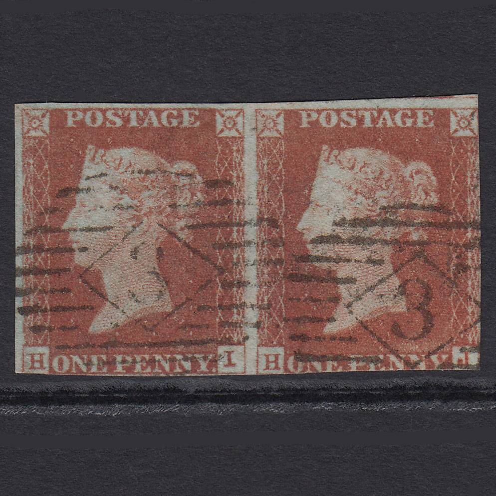 GB QV 1841 1d Red-brown Pl 69 SG8-B1(1) HI-HJ GU Pair Light Cancel IS 3