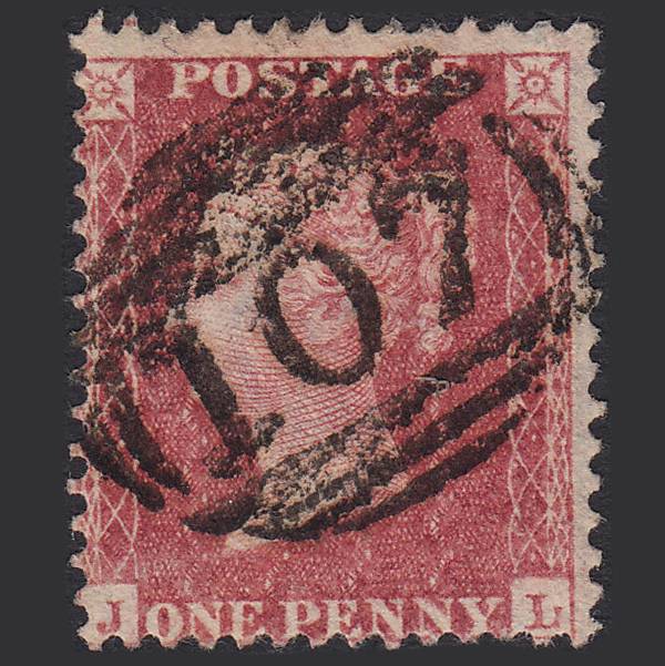 GB QV 1857 1d Rose-red Pl 36 SG40-C10(1) JL FU Bradford 107 Distinctive L