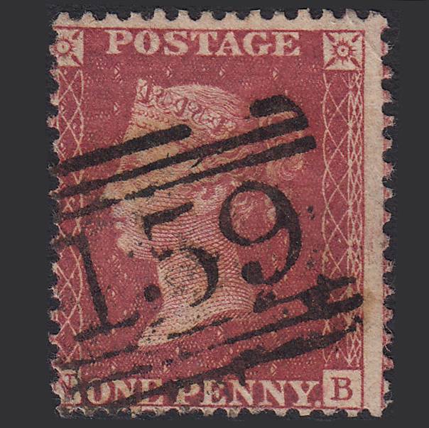 GB QV 1857 1d Deep Rose-red Pl 59 SG41-C10(4) NB GU Glasgow 159 Misperf