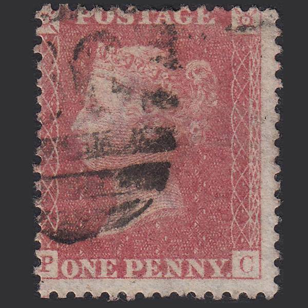 GB QV 1857 1d Rose-red Pl 62 SG40-C10(1) PC GU London IS Cancel Misperf