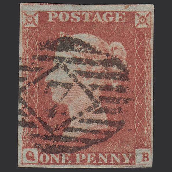 GB QV 1841 1d Red-brown (Plate 79) SG8-B1(1) QB FU 4 Margins London IS 7