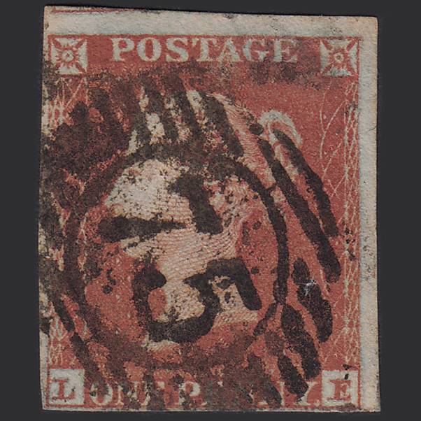 GB QV 1841 1d Red-brown Pl 129 SG8-B2(1) LE GU 4 Margins London D&S 75