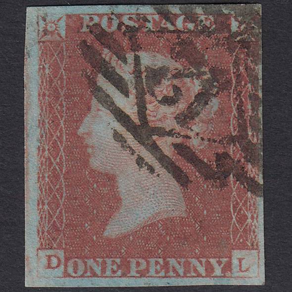 GB QV 1841 1d Very Blued Pl 85 SG8a-B1(2) DL FU 4 Margins London IS 12