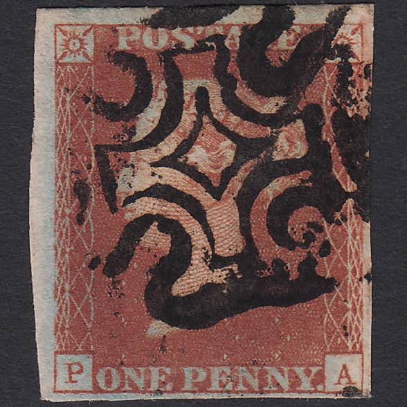 GB QV 1841 1d Red-brown Pl 20 SG8-B1(1) PA FU 4 Margins Maltese Cross