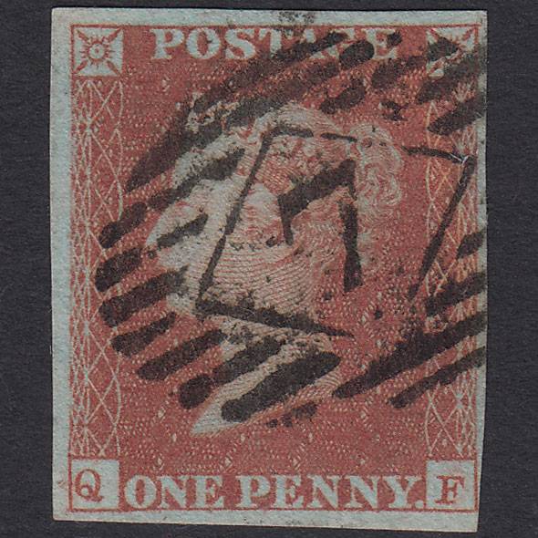 GB QV 1841 1d Red-brown (Plate 100) SG8-B1(1) QF FU 4 Margins London IS 7