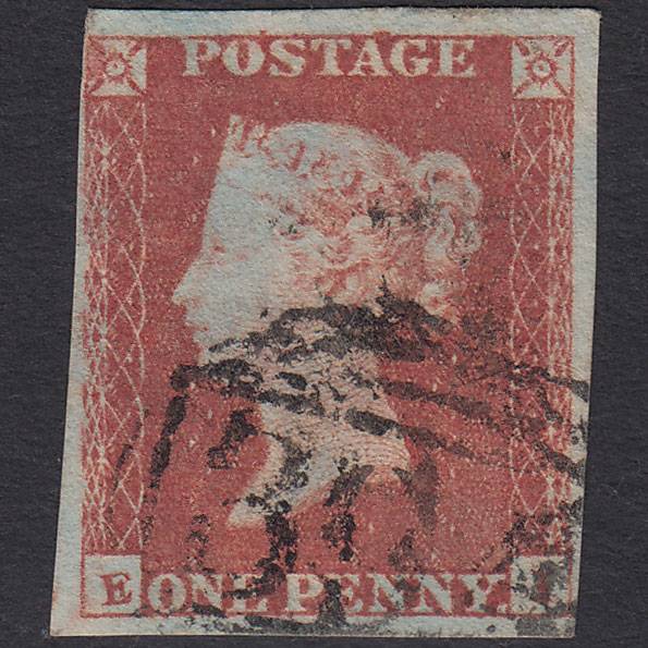GB QV 1841 1d Red-brown (Plate 87) SG8-B1(1) EI FU 4 Margins Hounslow 394