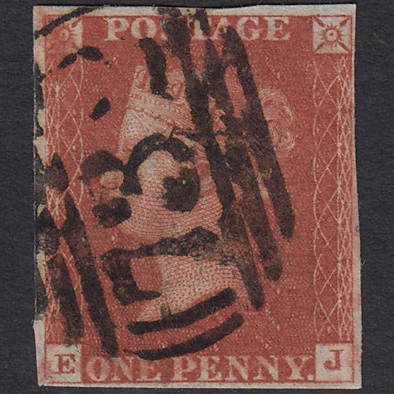 GB QV 1841 1d Red-brown Pl 39 SG8-B1(1) EJ GU 4M Stockbridge 732 Tear
