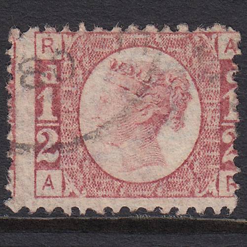 GB QV 1870 1/2d Rose (Plate 13) SG49-G4 AR GU CDS Cancel Large Misperf Tear
