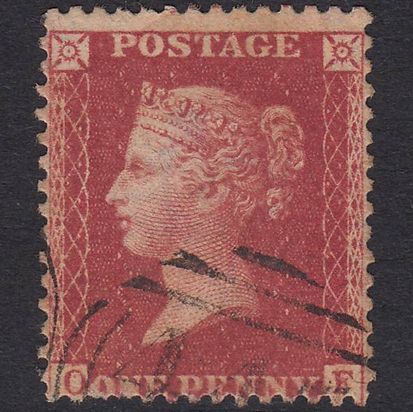 GB QV 1857 1d Rose-Red Plate 60 SG40-C10(1) OF GU Light Cancel