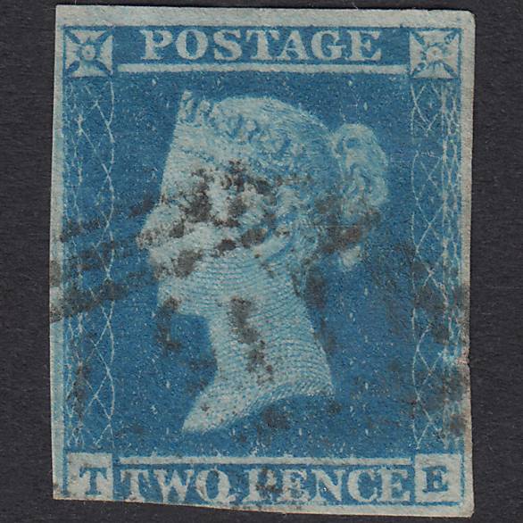 GB QV 1841 2d Pale Blue Plate 4 SG13-E1(1) TE PU 3 Margins Tear