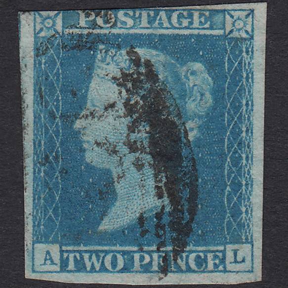 GB QV 1841 2d Blue Plate 3 SG14-E1(2) AL GU 3 Margins
