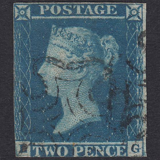 GB QV 1841 2d Blue Plate 3 SG14-E1(2) Ivory Head LG GU Maltese Cross