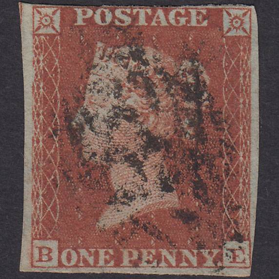 GB QV 1841 1d Red-Brown Plate 158 SG8-B2(1) BE GU Nr 4 Margins
