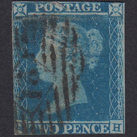 GB QV 1841 2d Blue Plate 4 SG14-E1(2) QH GU London IS Cancel