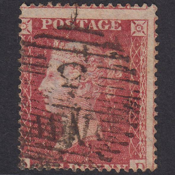 GB QV 1857 1d Rose-Red Plate 59 SG36-C11 OD GU London D&S Cancel Misperf