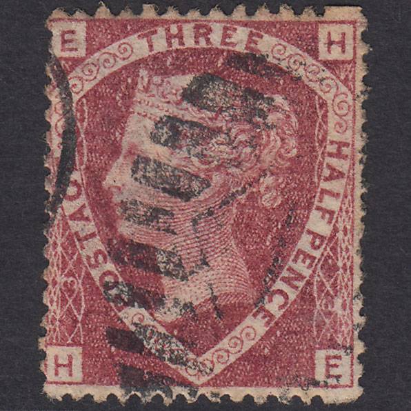 GB QV 1870 1 1/2d Lake-Red Plate 3 SG52-G6 HE FU London IS 1 Blind Perfs