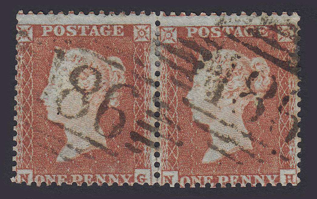 GB QV 1855 1d Red-brown (Plate 196) SG22-C2(1) NG-NH FU Dublin 186 Pair Cat£800