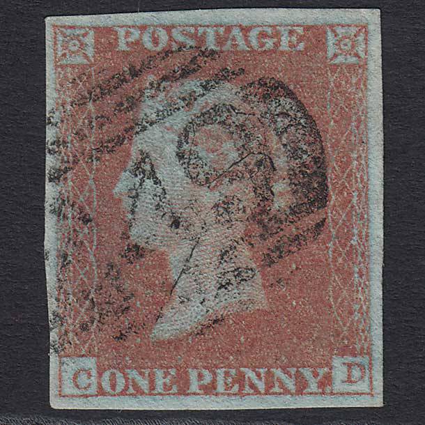 GB QV 1841 1d Red-brown (Plate 122) (SG8) 'CD' FU Devizes (249) 4 Margins