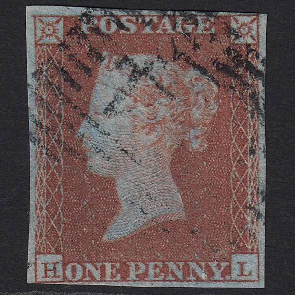 GB QV 1841 1d Very Blued Pl 104 SG8a-B1(2) HL FU in Scotland 4 Margins
