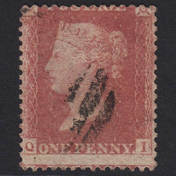 GB QV 1857 1d Plate R17 SG40-C10(1) QI FU Light Cancel Large Misperf