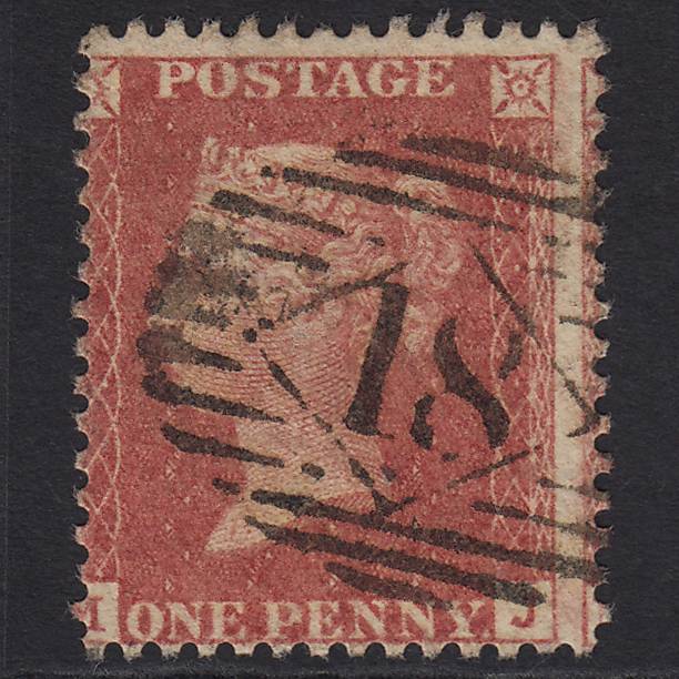 GB QV 1857 1d Rose-red Pl 36 SG40-C10(1) MJ FU London IS 18 Large Misperf