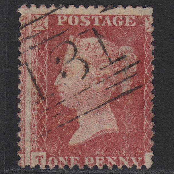 GB QV 1857 1d Rose-red Pl 55 SG40-C10(1) TI FU Edinburgh 131 Large Misperf