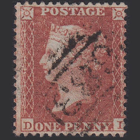 GB QV 1855 1d Red-brown (Plate 2) SG24-C3(1) DI FU Salisbury 683 Misperf