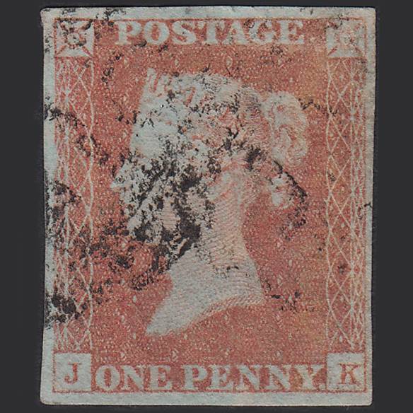 GB QV 1841 1d Red-brown (Plate 87) SG8-B1(1) JK GU 4 Margins