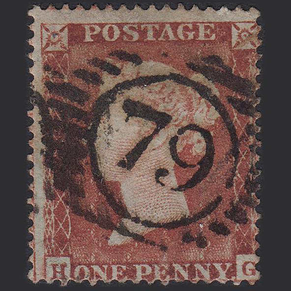 GBqv 1854 1d (Plate 174) SG17-C1(1) HG GU London D&S 79 Worn Impression Misperf