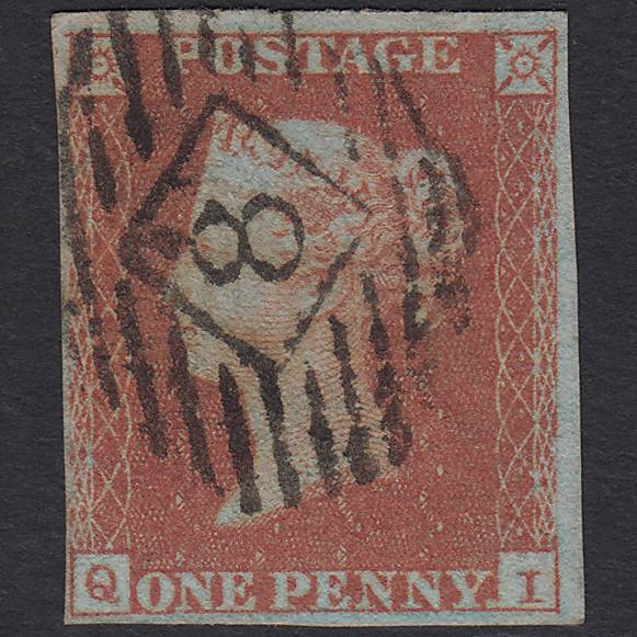 GB QV 1841 1d Very Blued Pl 118 SG8a-B1(2) QI FU 4 Margins London IS 8