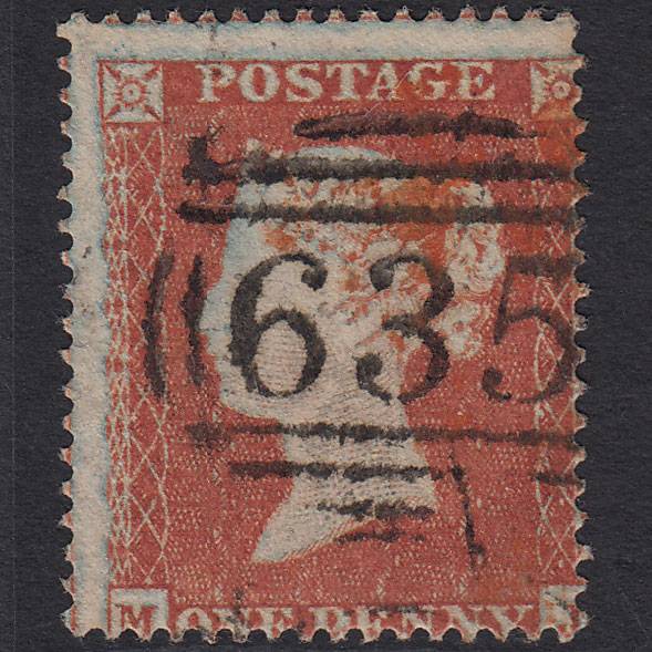 GB QV 1854 1d Pl 179 SG17-C1(1) Framed Reverse MJ FU Reading 635 Misperf