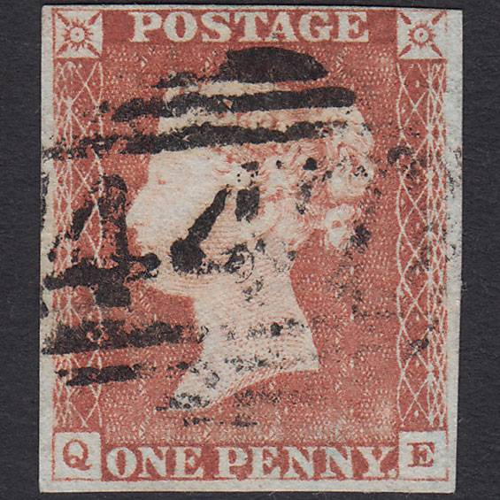 GB QV 1841 1d Pale Red-brown Pl 65 SG9-B1(3) QE FU 4 Margins Leeds 447